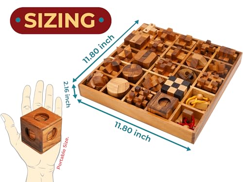 25 in 1 Wooden Brain Teaser Puzzles for Adults and Teens Interlocking 3D Mini Wood Mind Games Hand and Mind Puzzle Teasers Assembly & Disentanglement Set Toys Coffee Table Games Gift