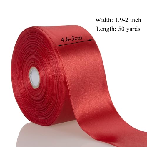 2 Inch Red Solid Satin Ribbon for Gift Wrapping
