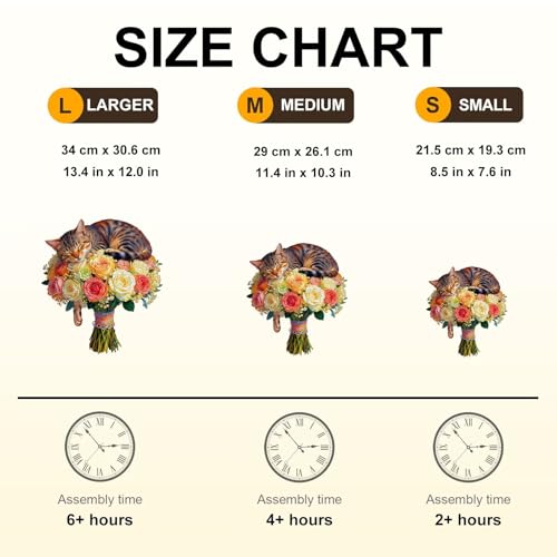Cat Flower Bouquet Puzzles Adults Gifts Wooden 80 Pieces 8.5*7.6in (80 Count)