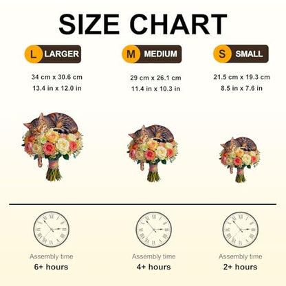 Cat Flower Bouquet Puzzles Adults Gifts Wooden 205 Pieces 13.4 * 12.0in (205 Count)