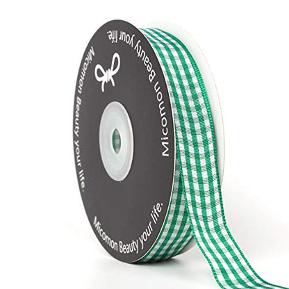 Green Gingham Plaid Checked Ribbon 25 Yards Each Roll 100% Polyester