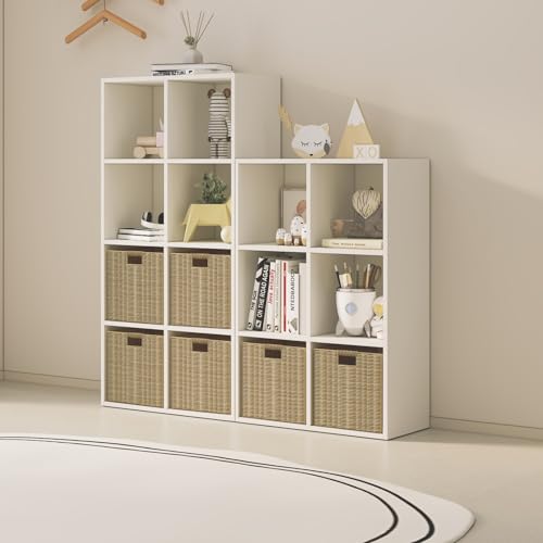 Wood Cube Storage Organizer Closet Cabinet for Living Room Bedroom Study Shelf Bookcase Wooden Floor Standing Open Bookshelf for Kids Home Office Display Storage Cabinet