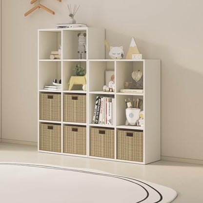 Wood Cube Storage Organizer Closet Cabinet for Living Room Bedroom Study Shelf Bookcase Wooden Floor Standing Open Bookshelf for Kids Home Office Display Storage Cabinet
