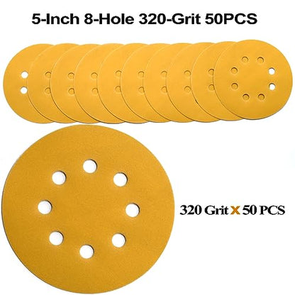 5-Inch 8-Hole Hook and Loop Sanding Discs 320-Grit, 50-Pack (50 Count)