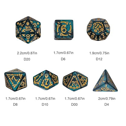 7 Die DND Dice Set Scary Pattern Polyhedral Dice Set with Dice Bag (7 Count)