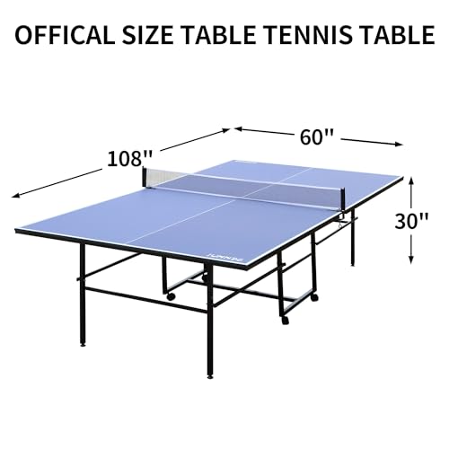 8ft/9ft Mid-Size Table Tennis Table Foldable & Portable Ping Pong Table Set for Indoor Games with Net, 2 Table Tennis Paddles and 3 Balls (7 Count)