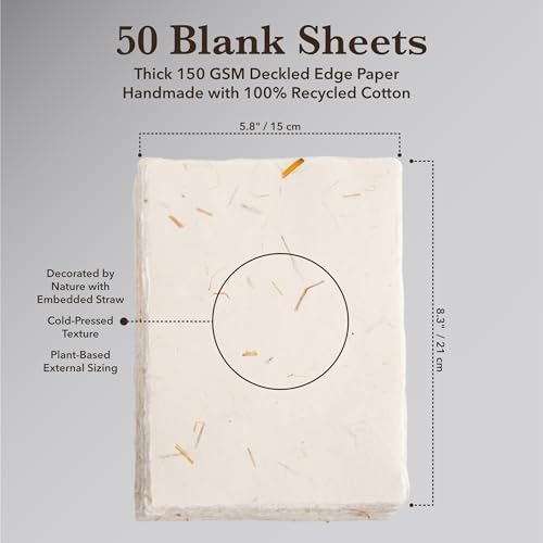 Cream A5 Handmade Deckled Edge Cotton Paper (265 sq inch)