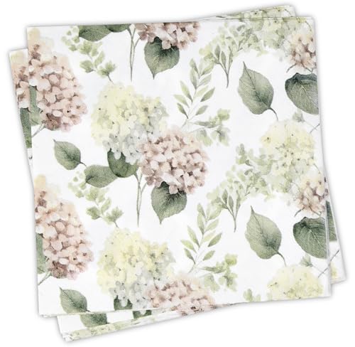100 Pcs Hydrangea Scatter Floral Cocktail Beverage Napkins Hydrangeas Flowers Disposable Paper Dessert Napkin for Spring Summer Birthday Party Supplies (100 Count)