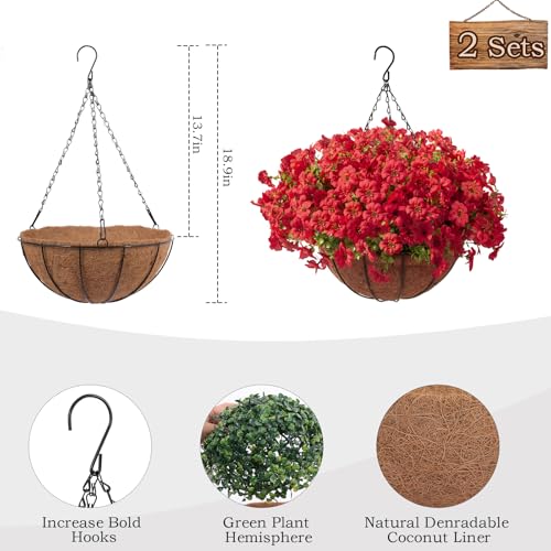 24 Pcs Artficial Outdoor Flowers with Hanging Baskets (2 Count)