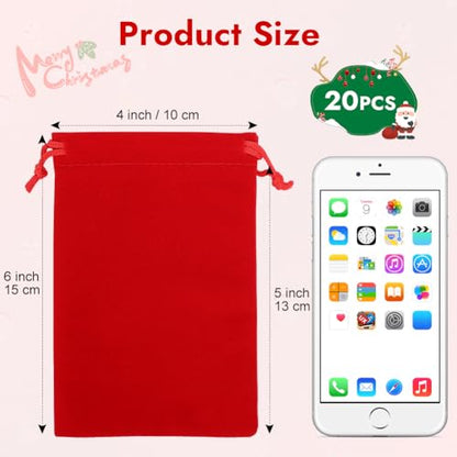 20Pcs 4x6 Inch Red Velvet Gift Bags with Drawstrings (20 Count)