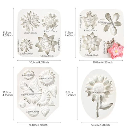 4Pcs Sunflower Fondant Silicone Mold for Cake Topper Decoration Chocolate Candy Sugar DIY Craft Gum Paste (4 Count)