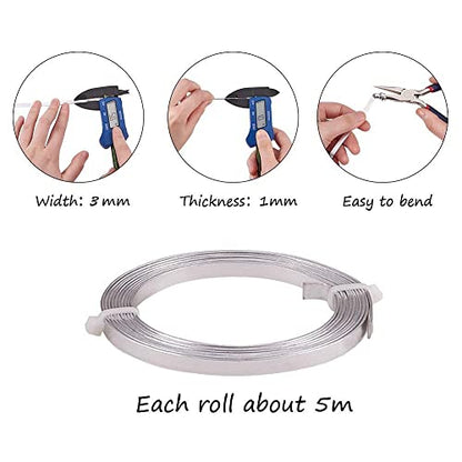 3mm Aluminum Flat Wire Silver 82Ft Bendable Nose for Face Masks Soft Craft for Winding Beads Jewelry Making