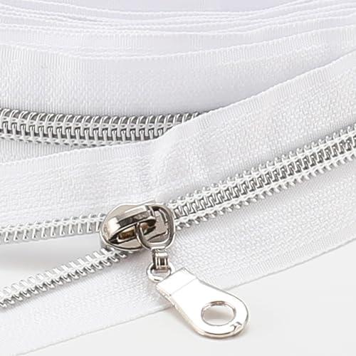 The Yards 10 Yards Bulk White Nylon Coil Zipper with Silver Teeth