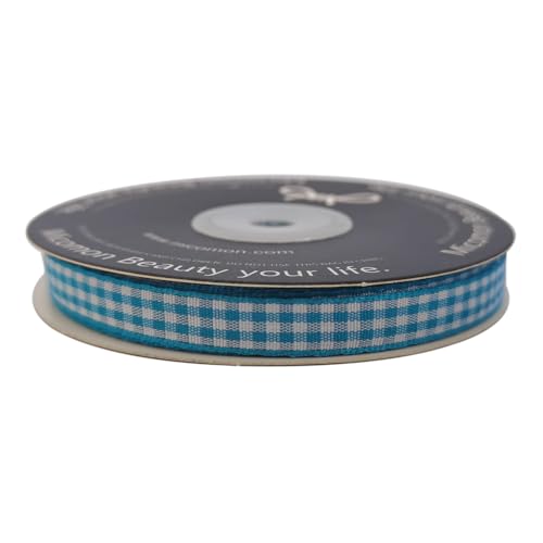 Vivid Blue and White Woven Edge Plaid Ribbon 100% Polyester Gingham Ribbon 25 Yards Each Roll (75 Foot)