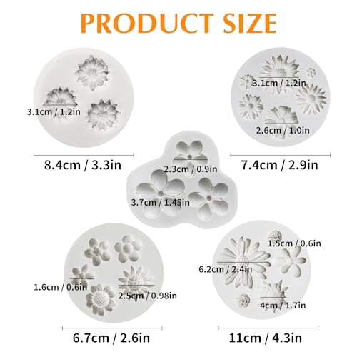 5 Pieces Flower Fondant Cake Molds Fondant Silicone Mold Daisy Flower (5 Count)