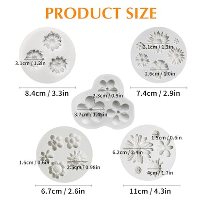5 Pieces Flower Fondant Cake Molds Fondant Silicone Mold Daisy Flower (5 Count)