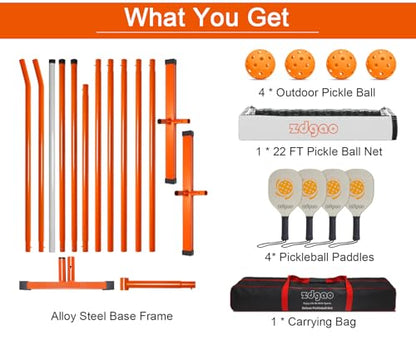 Portable Pickleball Net Set with 4 Paddles for Driveway (4 Count)