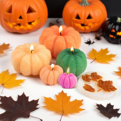 6 pcs Large Halloween Pumpkin Maple Leaf Silicone Candle Mold (6 Count)