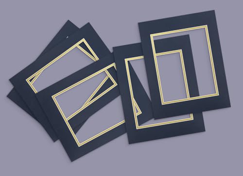 5 Pack Double mat 11x14 for 8x10 Photo Blue Over Gold