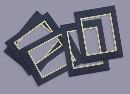 5 Pack Double mat 11x14 for 8x10 Photo Blue Over Gold