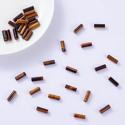 Natural Yellow Tiger Eye Cylinder Tube Beads 4x13mm 38cm (28 Count)