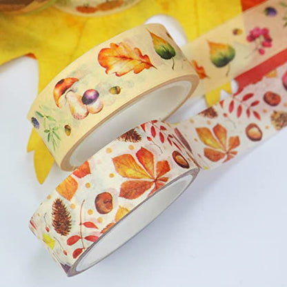 10 Rolls Four Seasons Washi Tape Set Yellow Leaves & Flowers Masking Decorative Tapes (10 Count)