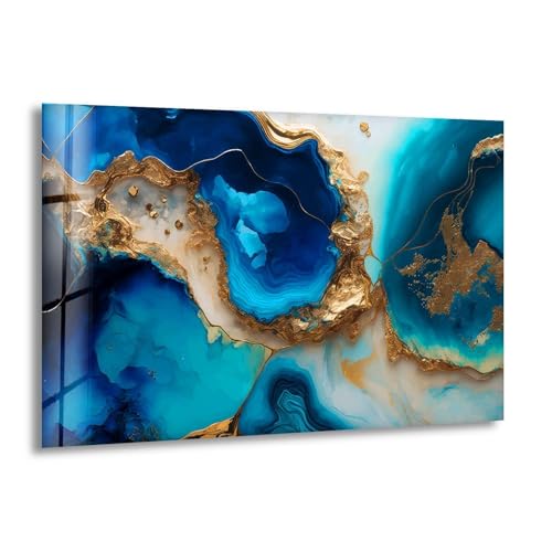 20Wx14H'' Blue Alcohol ink Glass Wall ArtTempered Glass Printing Wall Decor Large Wall Art Wall Hangings