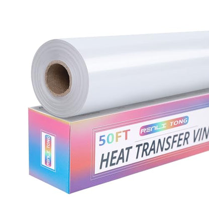 RENLITONG White Iron on Vinyl 12Inch by 50ft Roll Heat Transfer Vinyl for T