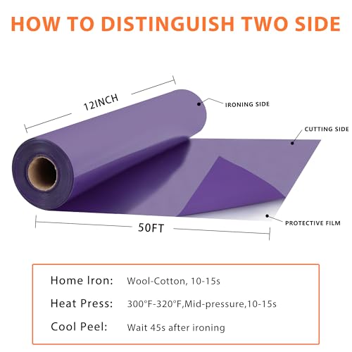 RENLITONG Purple Iron on Vinyl 12Inch by 50ft Roll Heat Transfer Vinyl for T