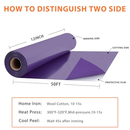 RENLITONG Purple Iron on Vinyl 12Inch by 50ft Roll Heat Transfer Vinyl for T