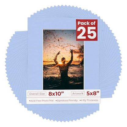 Pack of 25 Acid Free 8x10 Mats Bevel Cut for 5x8 Photos (25 Count)