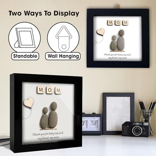 Mom Pebble Art Framed Rock Sign Thank You for Being My Rock