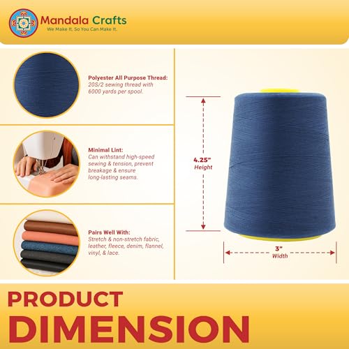 20S 2 Denim Polyester 4 Pack of Serger Threads Cones (24000 Foot)