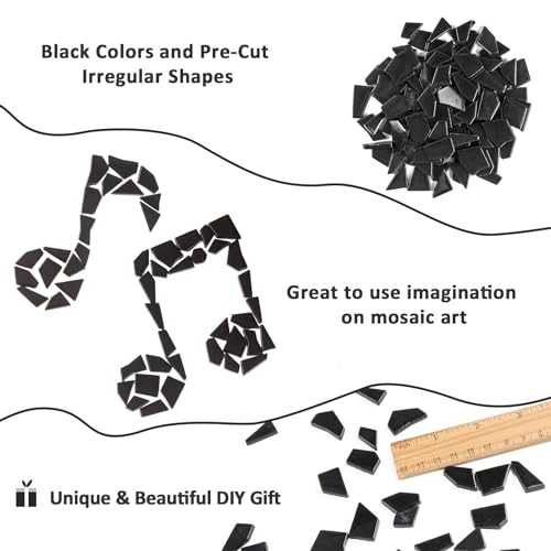 Black Glass Mosaic Tiles for Crafts Bulk (7.05 Ounce)
