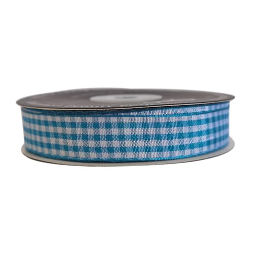 Vivid Blue and White Woven Edge Plaid Ribbon 100% Polyester Gingham Ribbon 25 Yards Each Roll (75 Foot)