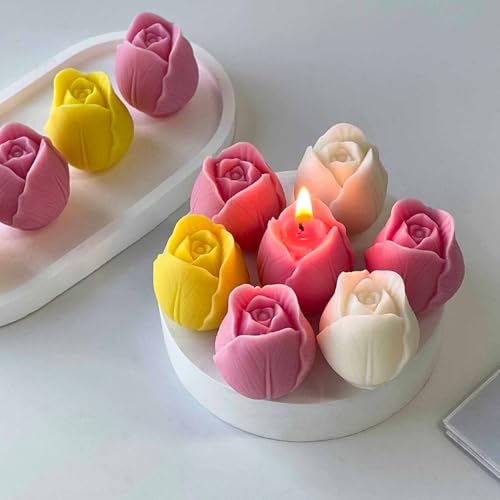 2Pcs Tulip Silicone Candle Flower Wax Mold Silicone for Candles Resin Making Molds Moldes De Silicona para Hacer Velas Artesanales De Silicona (2 Count)