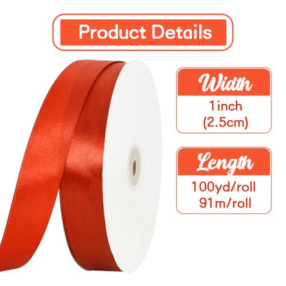 1 Inch x 100yds Rust Satin Ribbon for Crafts