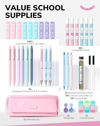 36PCS Mechanical Pencil Set with 624 Lead Refills
