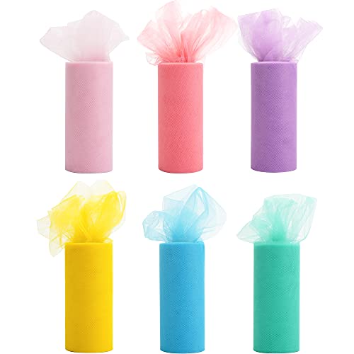 Pastel Tulle Ribbon 6 Rolls Tulle Fabric Spool Ribbon (450 Foot)