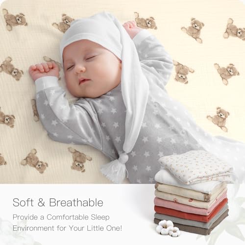 Organic Crib Sheets Fitted Crib Mattress Sheet 52x28 Inches 100% Muslin Cotton for Baby Girls & Boys