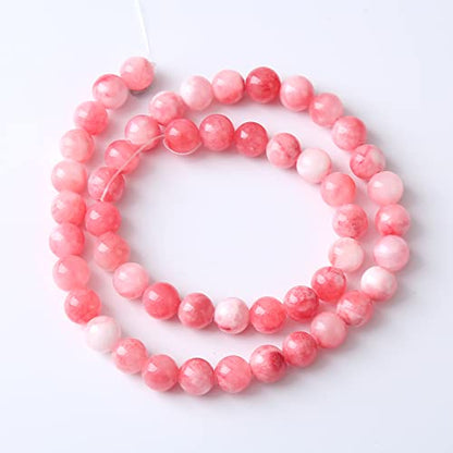 45pcs 8mm Natural Pink White Persian Jade Gemstone Beads Round Loose Spacer Beads for Jewelry Making DIY Bracelets Necklaces 15"