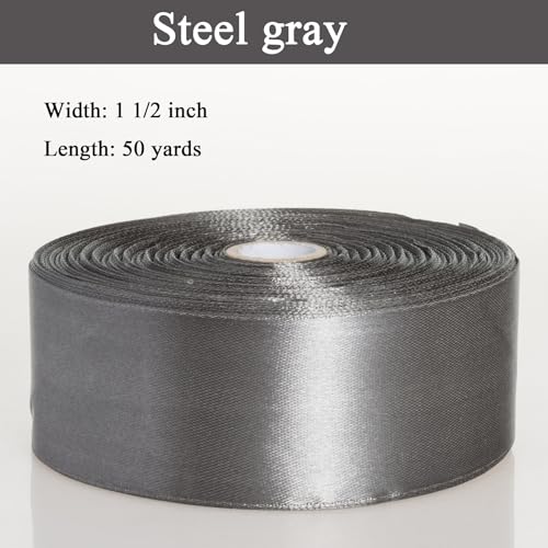 1 1 2 Inch Steel Gray Solid Satin Ribbon for Gift Wrapping