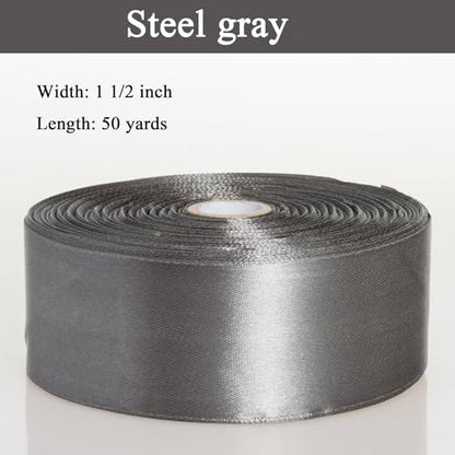1 1 2 Inch Steel Gray Solid Satin Ribbon for Gift Wrapping