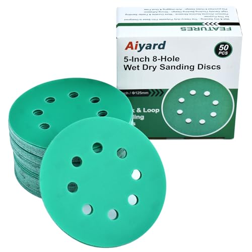 5-Inch 8-Hole Wet Dry Sanding Discs 600 Grit Sandpaper, 50-Pack (50 Count)