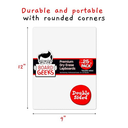 25 Pack Dry Erase Lapboards 9 inch by 12 inch Large Whiteboard White Board Set Great for Teachers (25 Count)