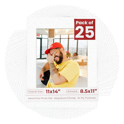 Pack of 25 Acid Free 11x14 Mats Bevel Cut for 8.5x11 Photos (25 Count)