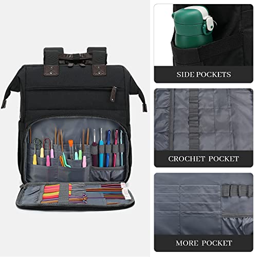 Knitting Bag Backpack Yarn Storage Organizer Travel Bag with USB Charging Port