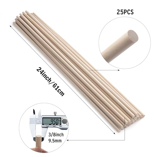 Wood Dowels Wooden Dowel Rods for Crafts (25 Count)