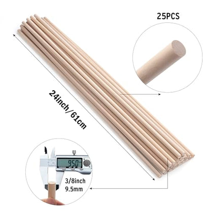Wood Dowels Wooden Dowel Rods for Crafts (25 Count)