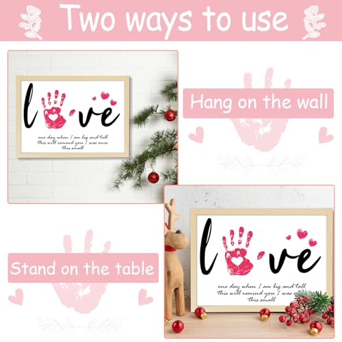 Mother's Day Handprint Art Gifts DIY Kit Mother's Day Craft from Daughter Son Kids Adults Love Handprint Keepsake with Wood Frame for Mom Grandma Lovers Birthday Holiday Activities 12x16 Inch